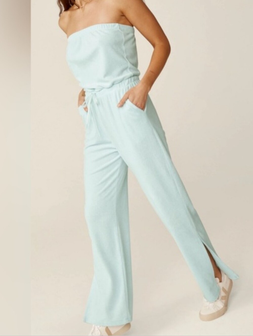 Beyond Yoga Tropez Jumpsuit Strapless Terry Cloth Swim Cover Up - Picture 1 of 5